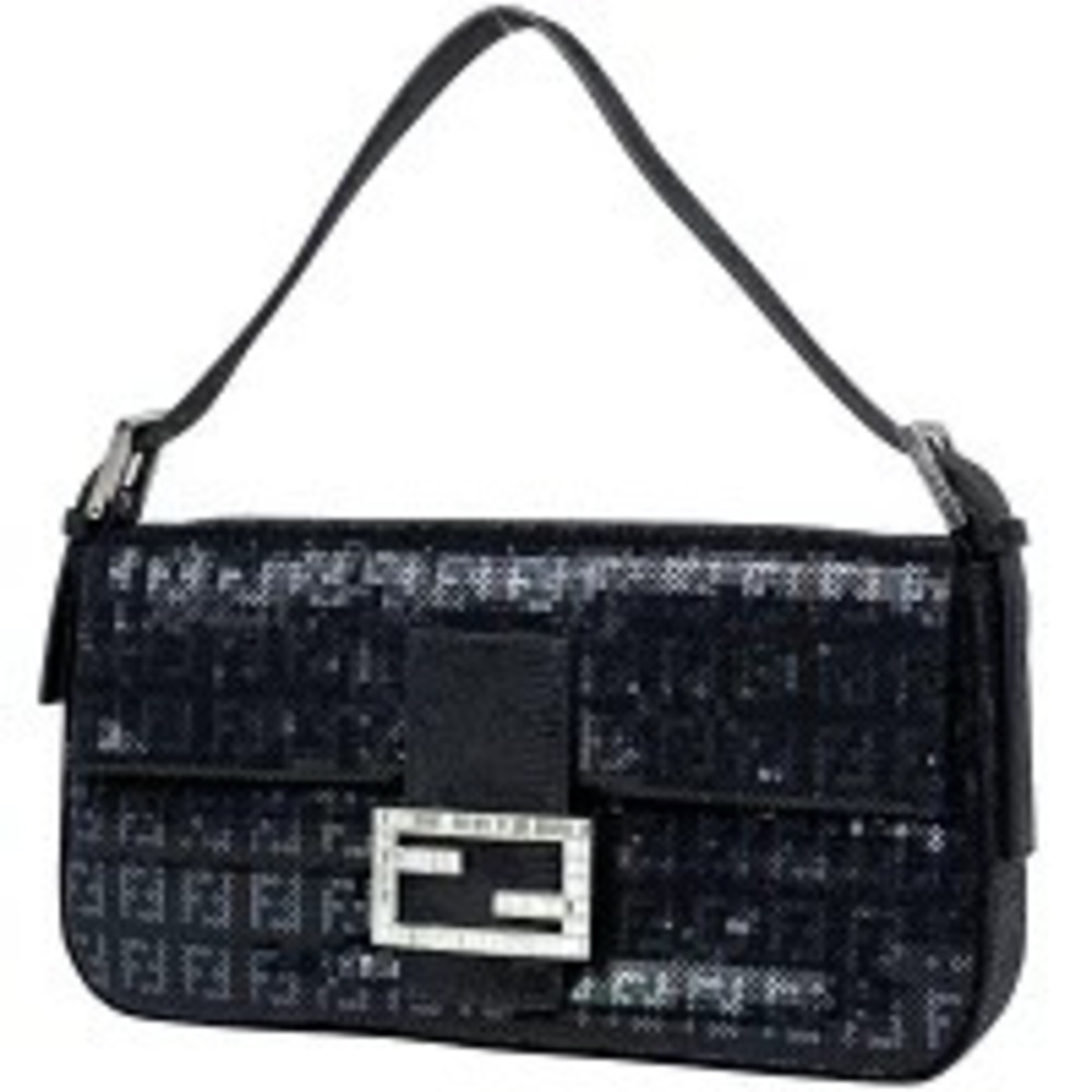Fendi Mamma Bucket Hobo Handbag Zucchino Sequined Satin Black